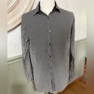 Express Men's Fitted Long Sleeve Shirt Black And White Cotton Size L 16-16.5